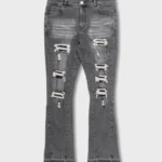 Vintage Flare Ripped & Repaired Jeans Grey