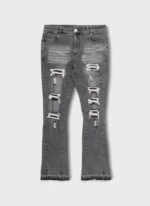 Vintage Flare Ripped & Repaired Jeans Grey