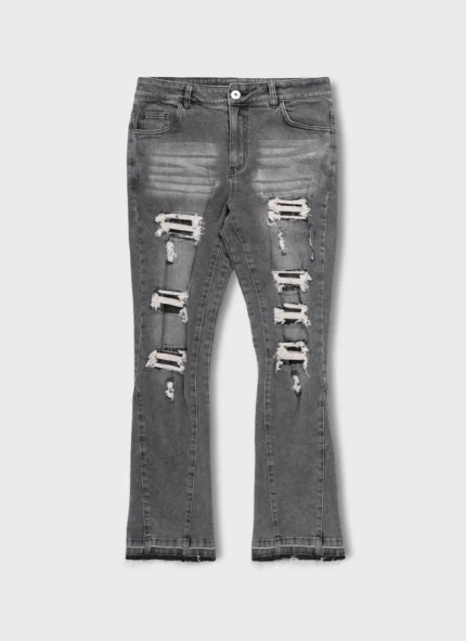 Vintage Flare Ripped & Repaired Jeans Grey