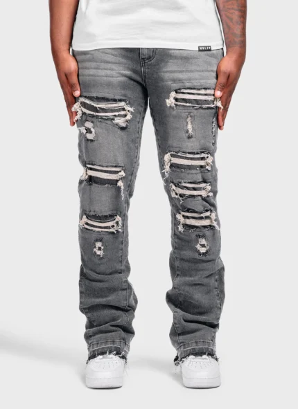 Vintage Flare Ripped & Repaired Jeans Grey f